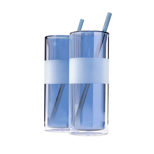 VITRI 12oz double-wall borosilicate glass cup and straw set, 2-pack, in Marine