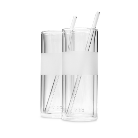 12oz Glass & Straw, 2 Sets, Clear
