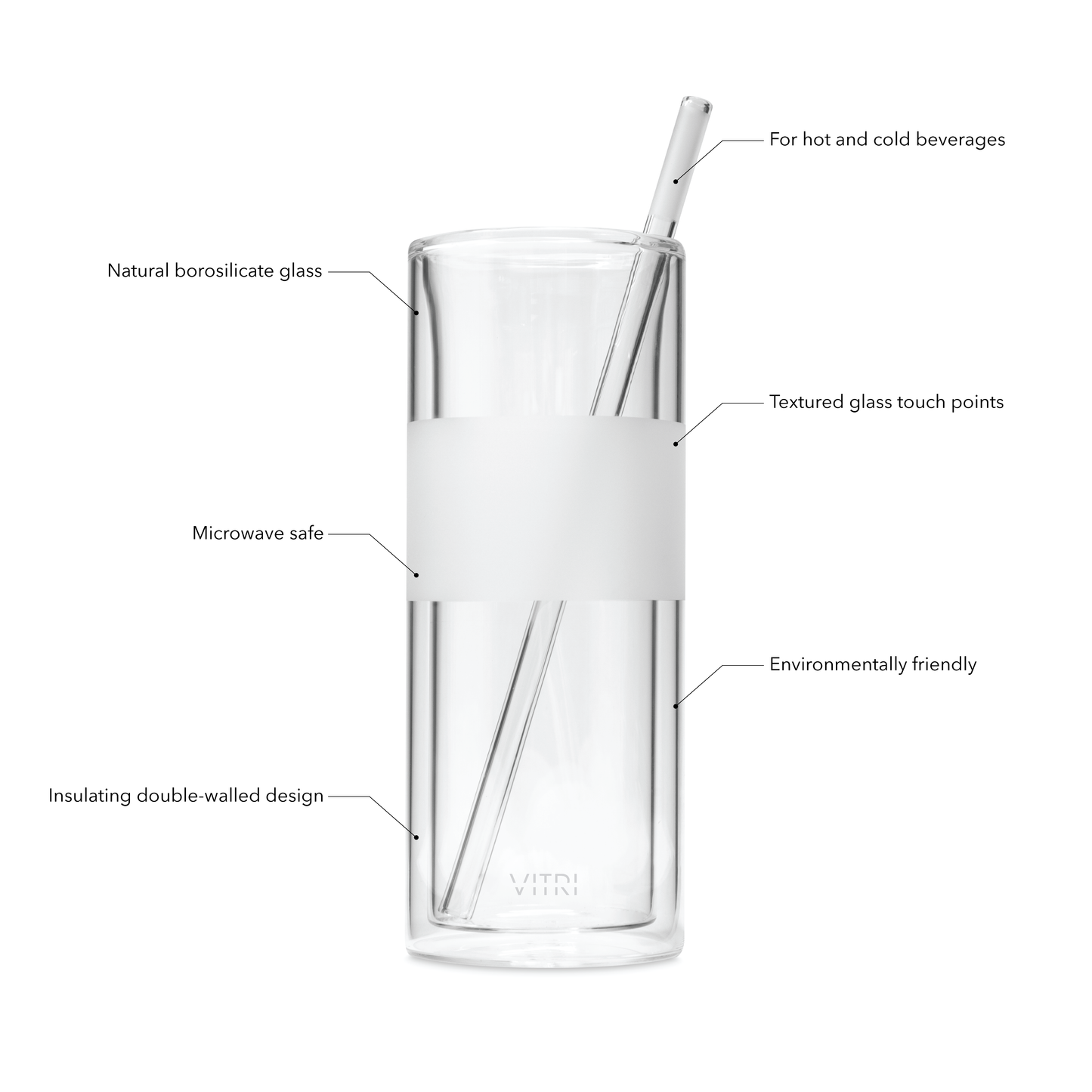 12oz Glass & Straw, 2 Sets, Clear