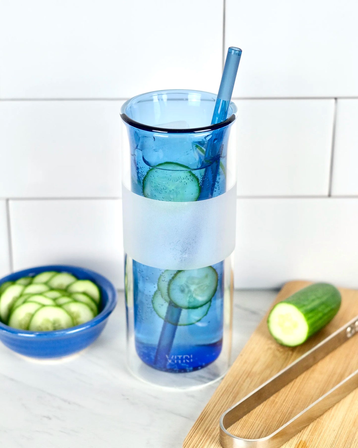 12oz Glass & Straw, 2 Sets, Marine