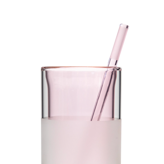 12oz Glass & Straw, 2 Sets, Rose