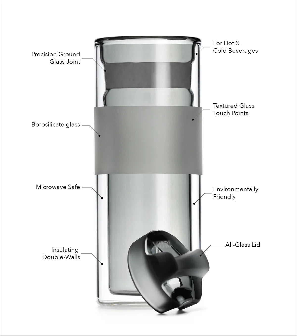 All-Glass Lidded Tumbler, 10oz, Graphite
