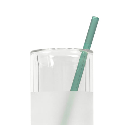 VITRI aqua glass straw in a clear double-wall borosilicate glass cup