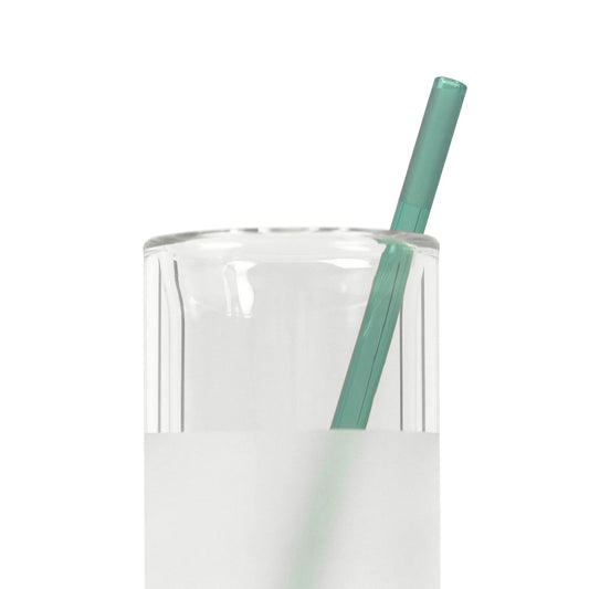 VITRI aqua glass straw in a clear double-wall borosilicate glass cup