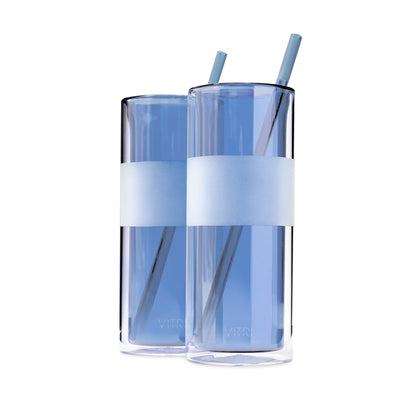 12oz Glass & Straw, 2 Sets, Marine