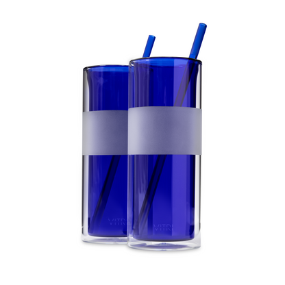 12oz Glass & Straw, 2 Pieces, Cobalt