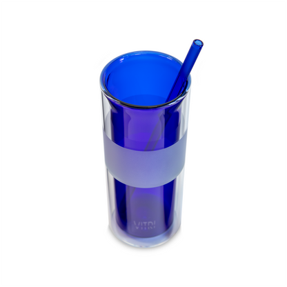 12oz Glass & Straw, 2 Pieces, Cobalt