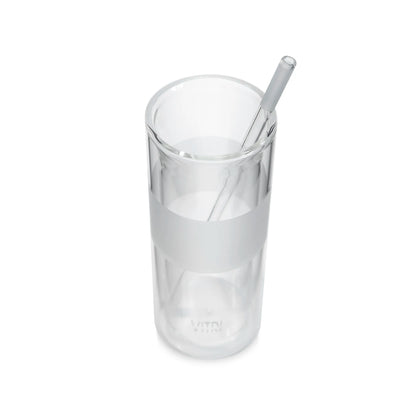 12oz Glass & Straw, 2 Sets, Clear