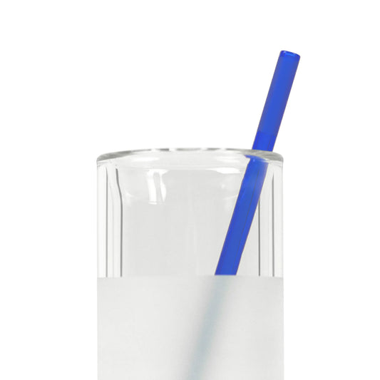 VITRI Cobalt glass straw in a clear double-wall borosilicate glass cup