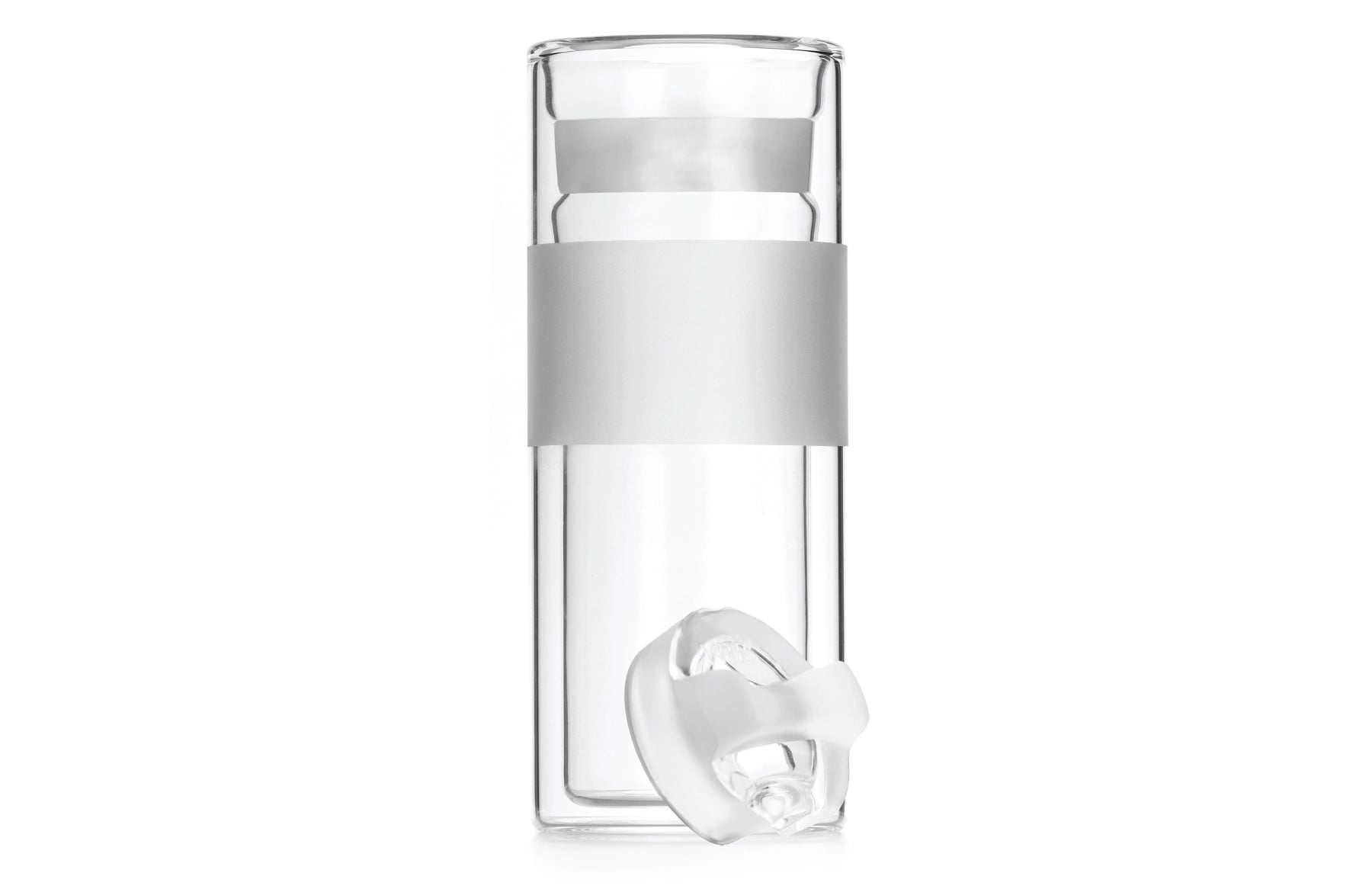 VITRI 10oz all-glass lidded tumbler with patented glass-to-glass lid, in Clear, lid leaning against cup body