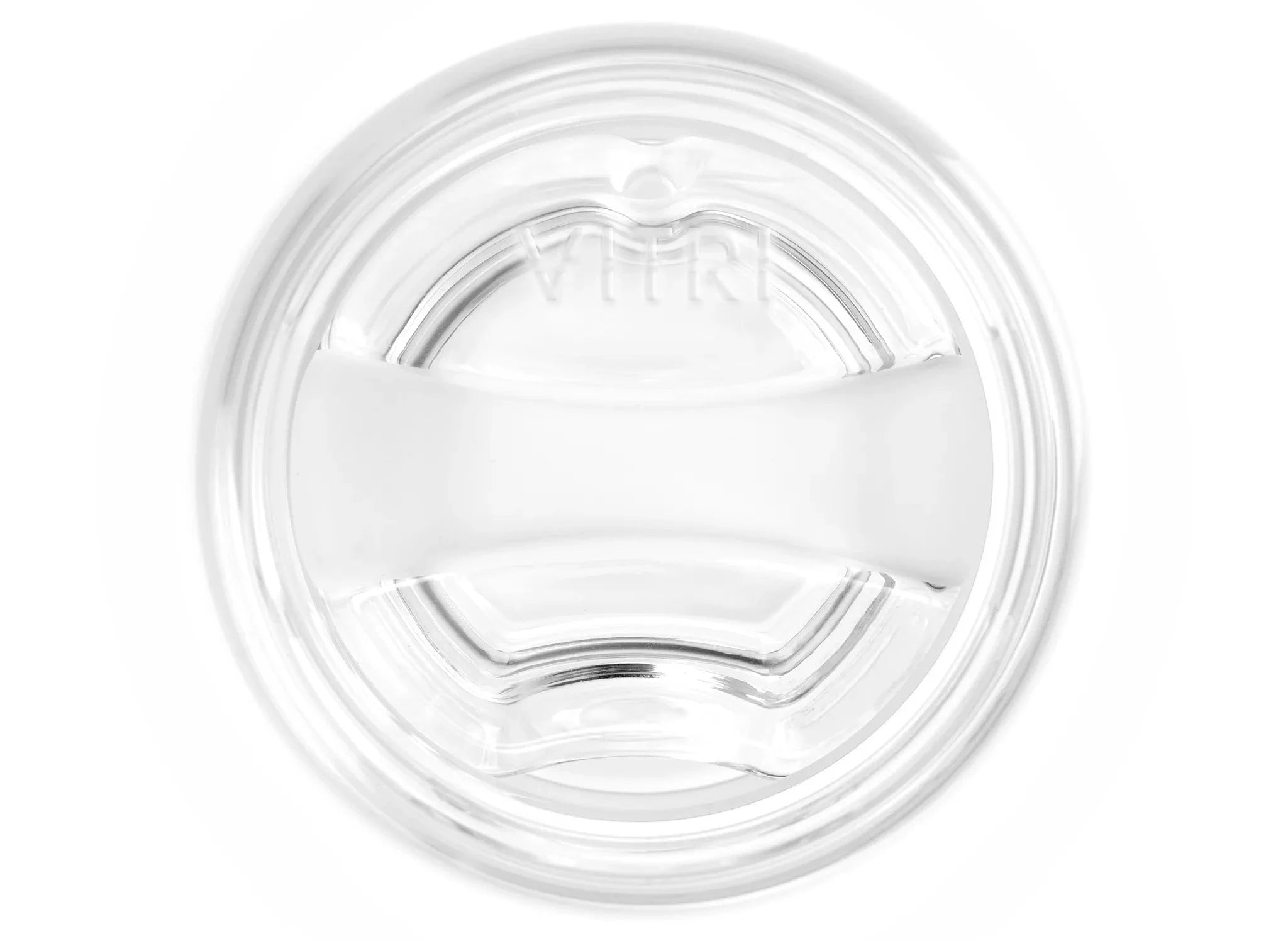 VITRI 10oz clear glass tumbler, close-up top-down view of patented glass-to-glass lid seal