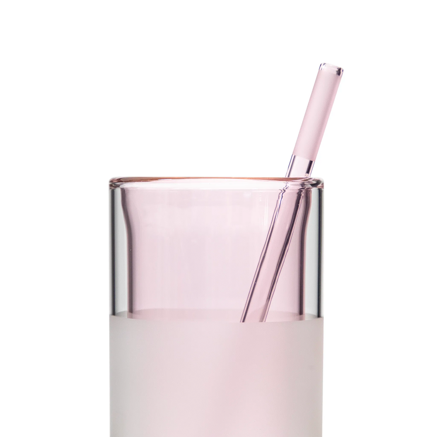 12oz Glass & Straw, 2 Sets, Rose