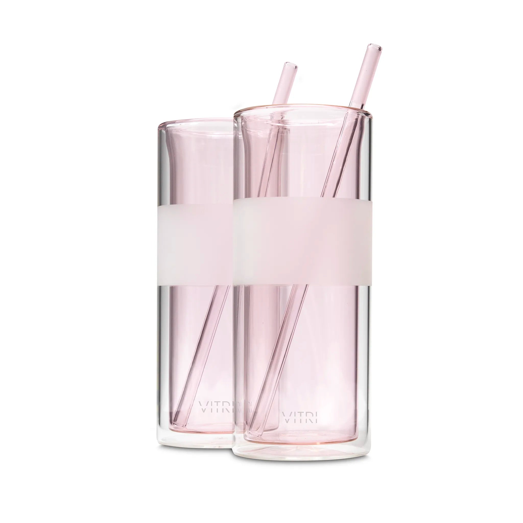 VITRI 12oz double-wall borosilicate glass cup and straw set, 2-pack, in Rose