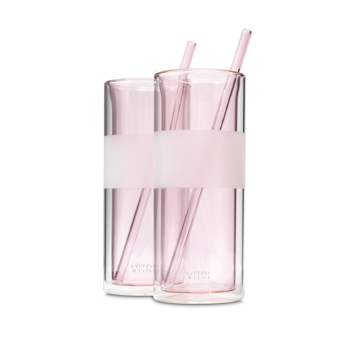 12oz Glass & Straw, 2 Pieces, Rose