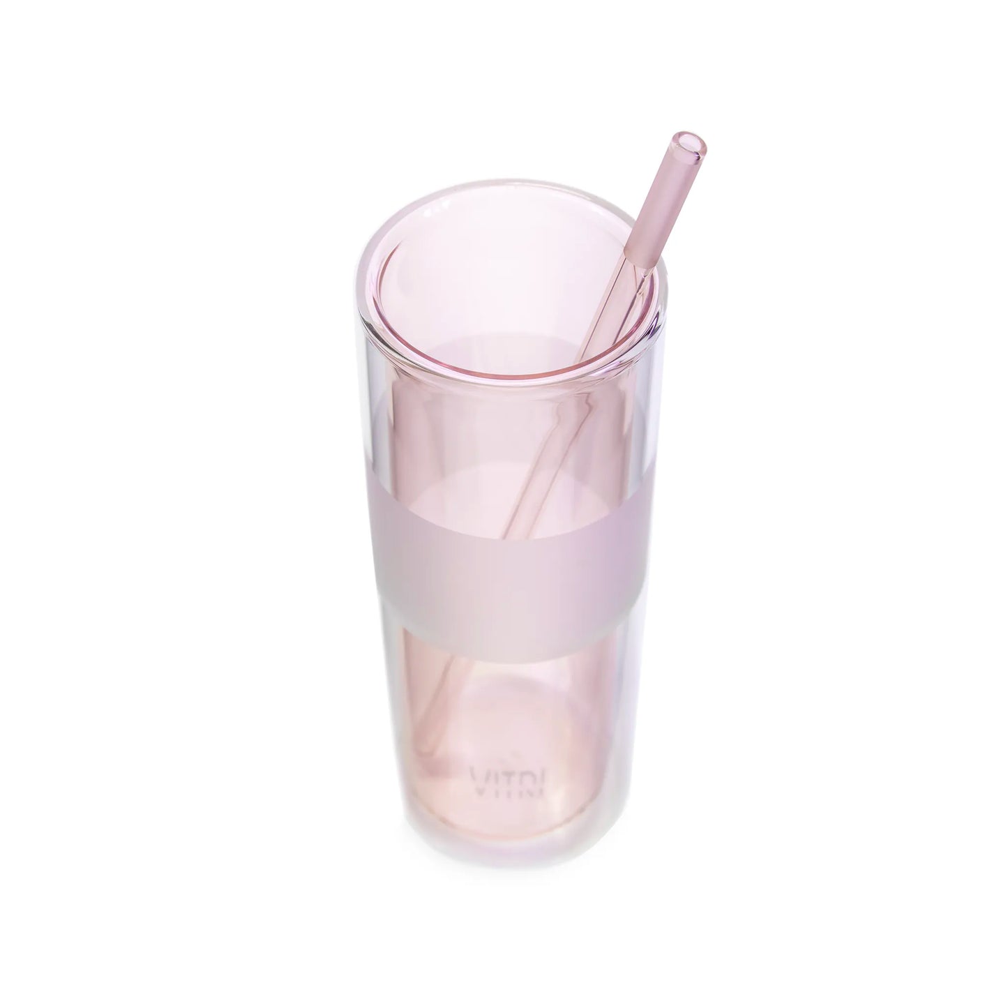 12oz Glass & Straw, 2 Sets, Rose