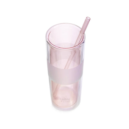 12oz Glass & Straw, 2 Sets, Rose