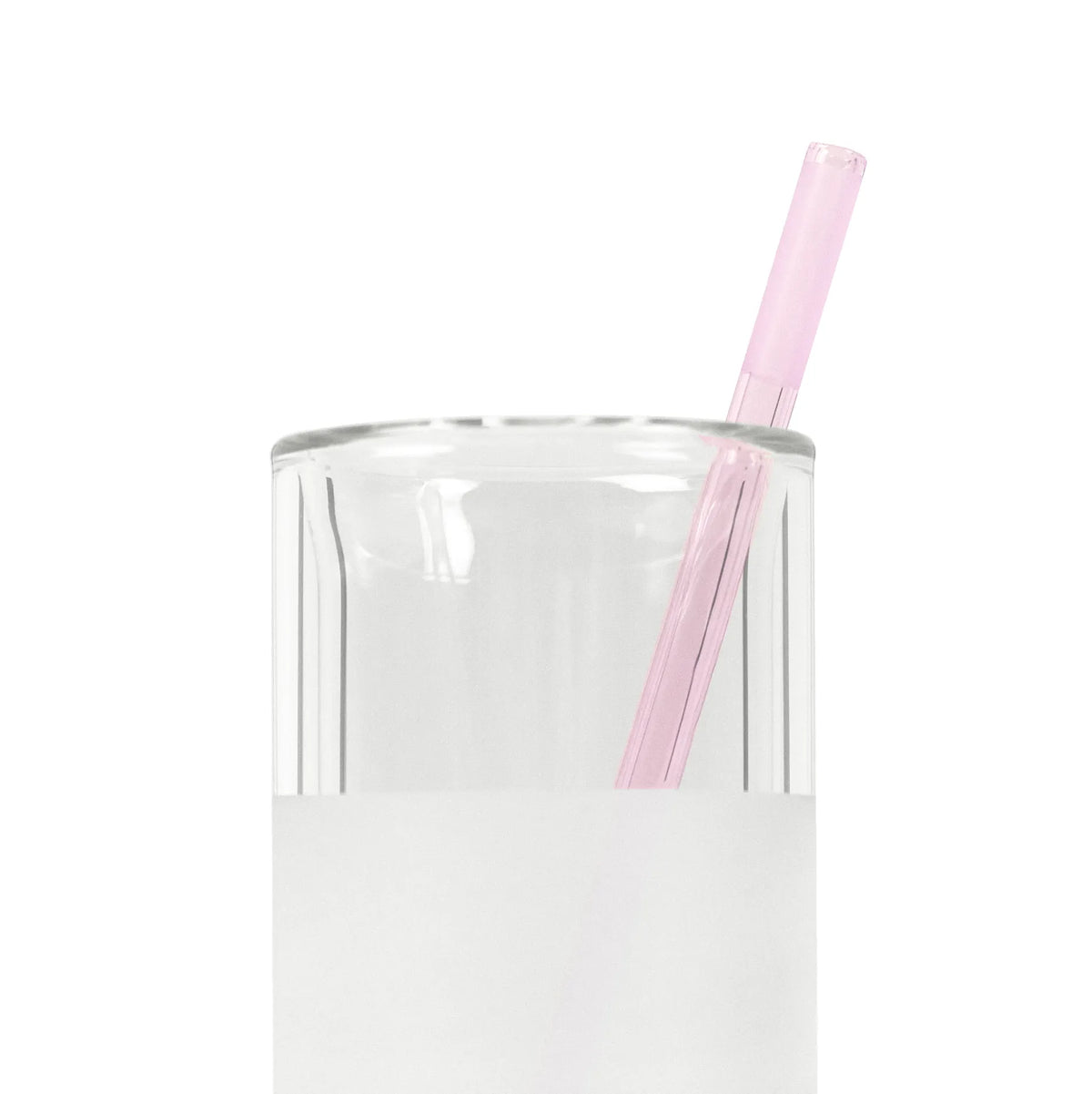 VITRI rose glass straw in a clear double-wall borosilicate glass cup