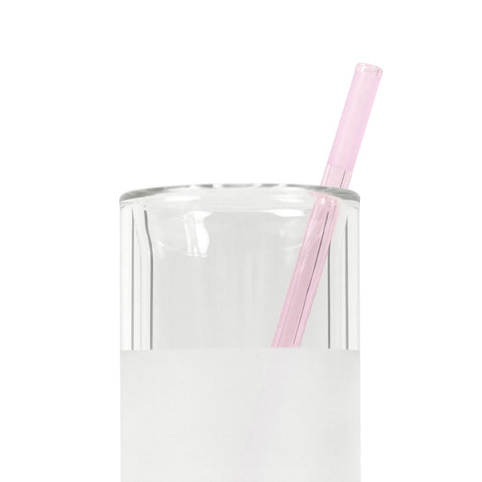 VITRI rose glass straw in a clear double-wall borosilicate glass cup