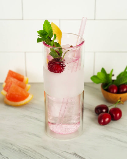 12oz Glass & Straw, 2 Sets, Rose