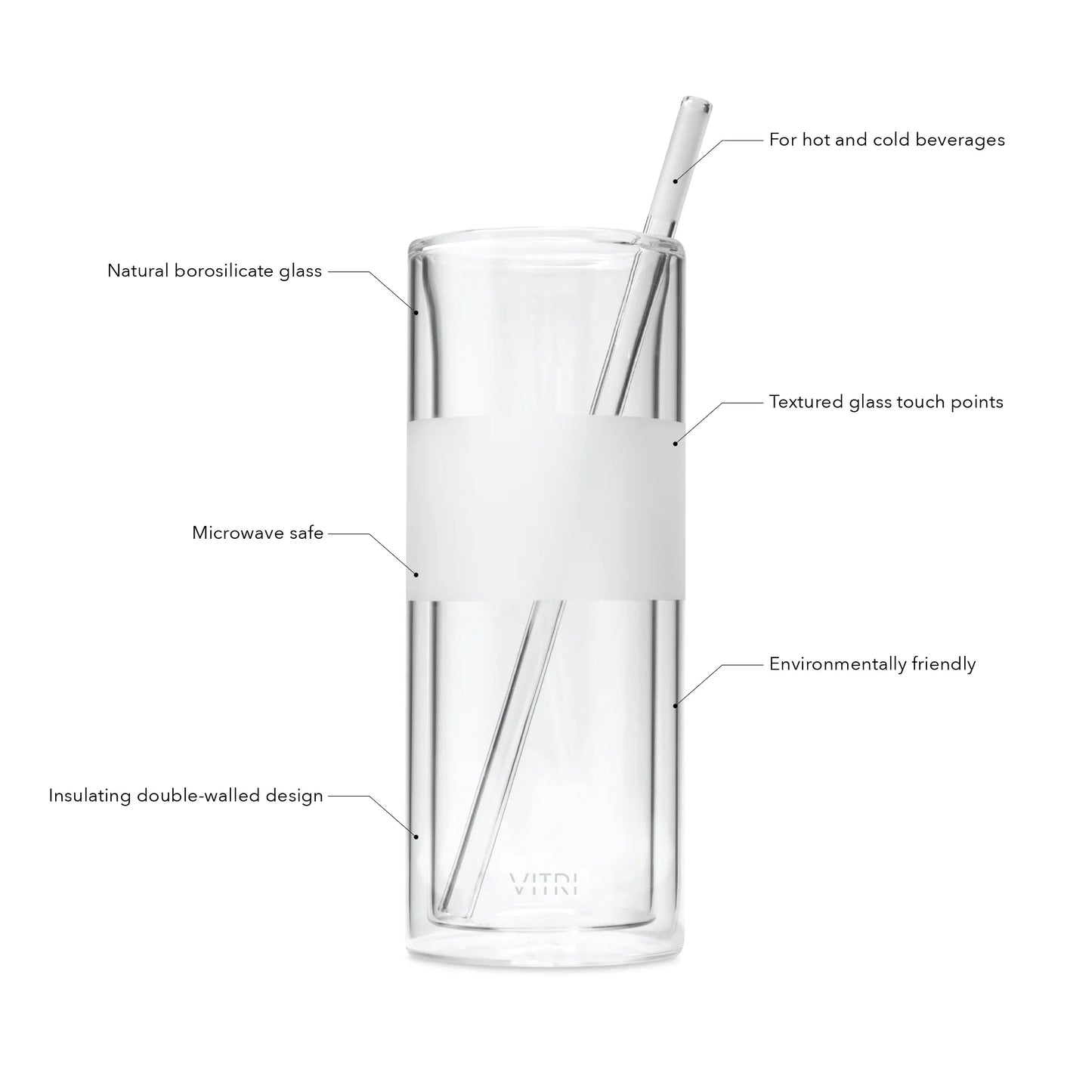 12oz Glass & Straw, 2 Sets, Clear