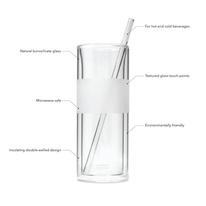 12oz Glass & Straw, 2 Sets, Clear