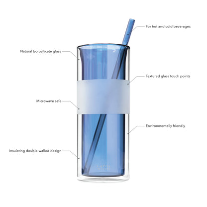 12oz Glass & Straw, 2 Sets, Marine