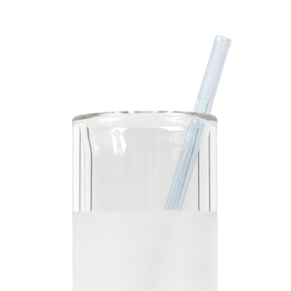 VITRI violet glass straw in a clear double-wall borosilicate glass cup