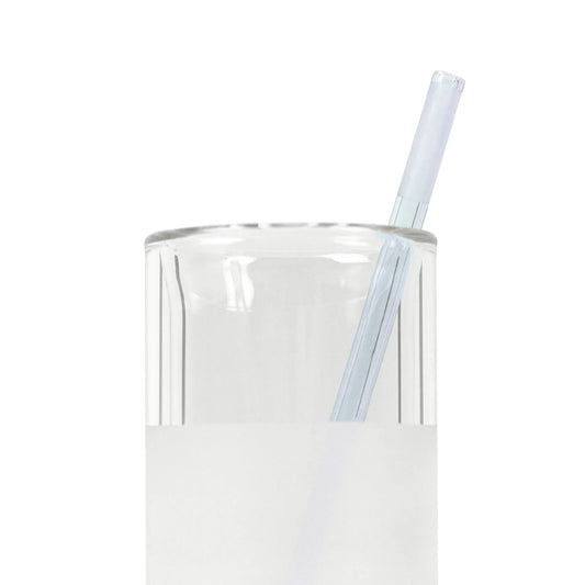 VITRI violet glass straw in a clear double-wall borosilicate glass cup